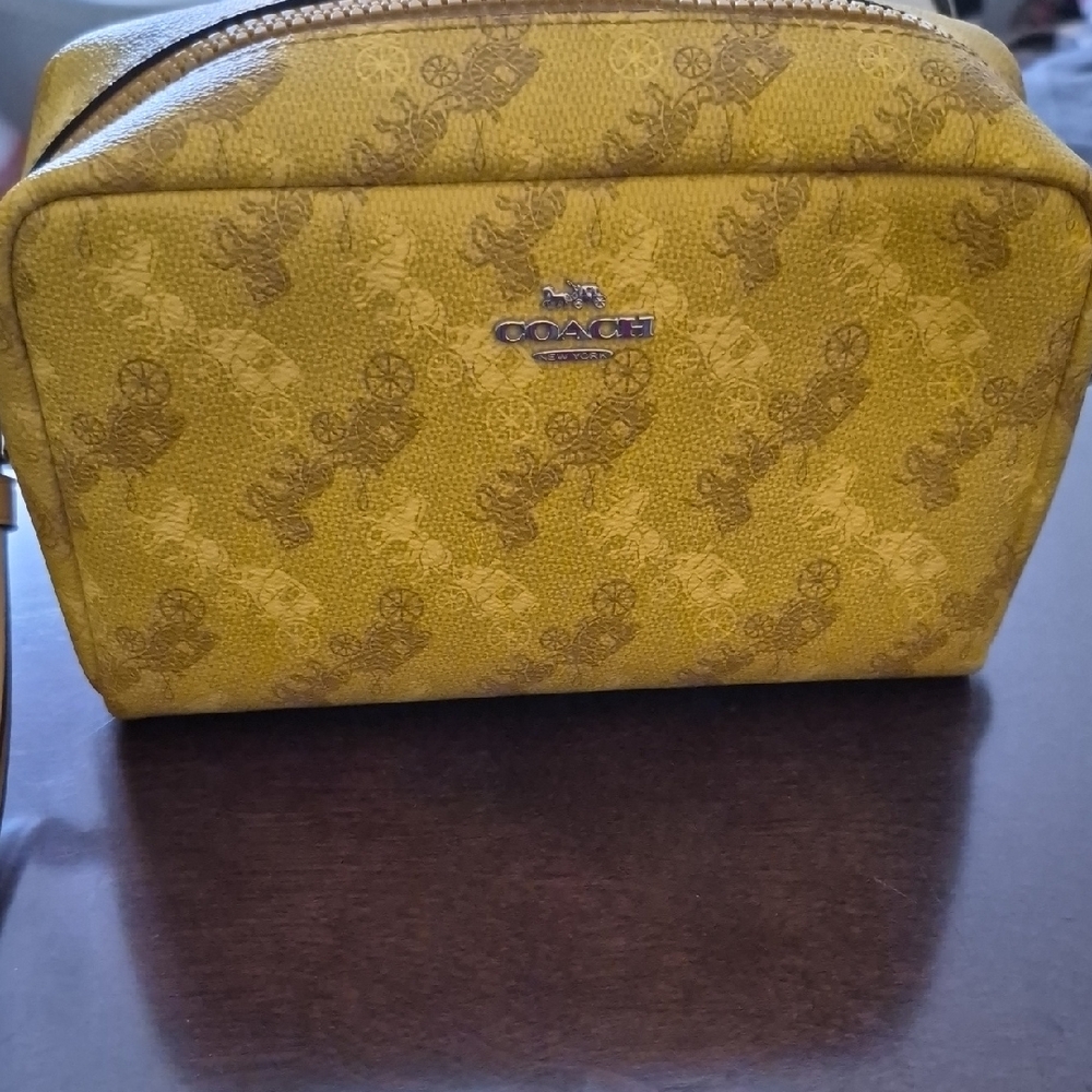 Coach Yellow and Brown Wristlet - Picture 1 of 6